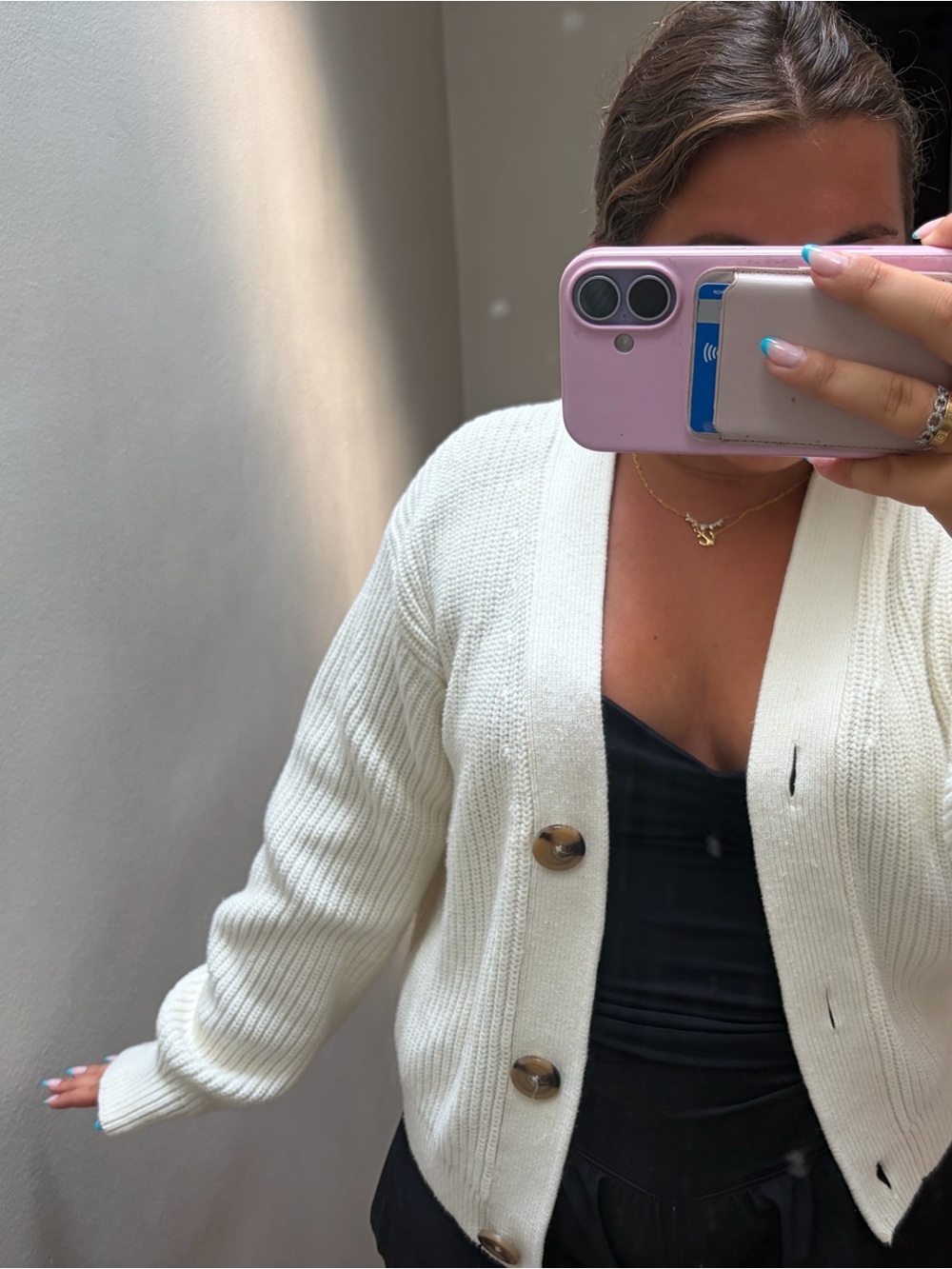 H&M Cream Ribbed Button-Up Women's Cardigan - Picture 3 of 3